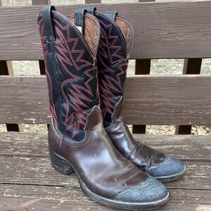Vintage Rare Nocona Cowboy Brown, Black & Red Leather Boots 9.5 D Western